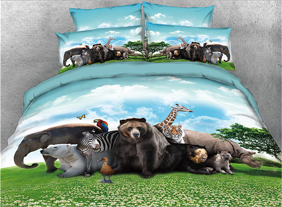 

3D Group Animals Printed Cotton 4-Piece Bedding Sets