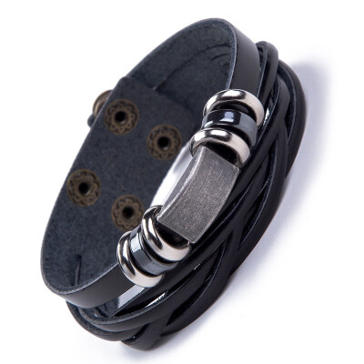 

NeillieN Bracelets Genuine Leather Man Bracelets Retro Personality Men Leather Bracelet Mens Knit Multilayer Bracelet 5pcs