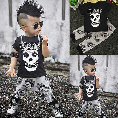 

2PCS Set Newborn Toddler Kids Baby Boys Skull Outfits Clothes T-shirt TopsPants