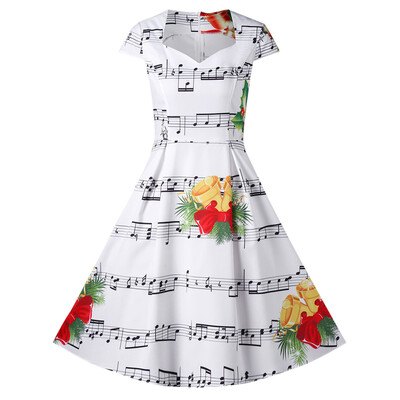 

Christmas Sweetheart Neck Music Note Print Dress