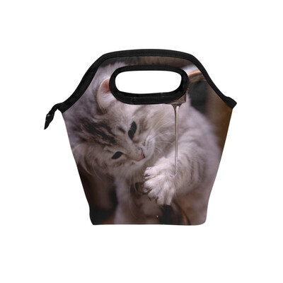 

Lunch Tote Bag Water Cat Travel Picnic Insulated Lunch Handbags Portable Zipper Lunch Bag Box