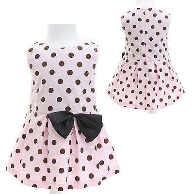 

2015 Baby Kids Girls Dress Party Polka Dot Bow One-piece Gown Formal Dress 1-6Y