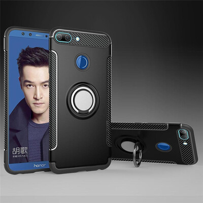 

Fecoprior Back Cover For Huawei Honor 9 Lite Case Car Holder Stand Hard PC Silicon Ring Suction Bracket Celulars
