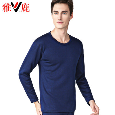 

Yalu thermal underwear men thickening plus velvet autumn clothes long pants suit de velvet thick thermal underwear lovers set mens round neck blue L