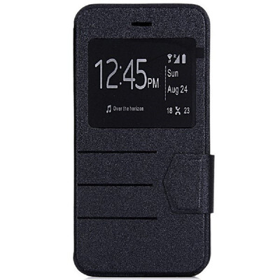 

Leather Stripe Pattern Cover Case with Stand&View Window for iPhone 6 black Full body case for iPhone 6
