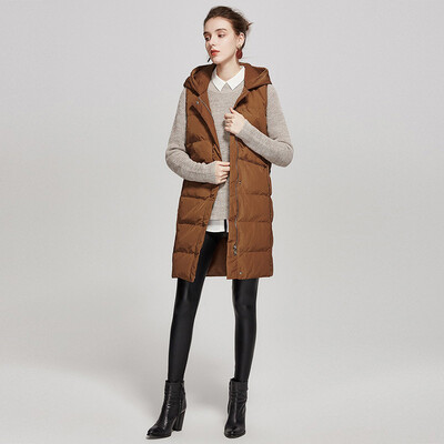 

Her pool womens 2018 autumn&winter new solid color hooded casual Korean version of the long section of cotton vest womens T74H2956A1735M caramel color