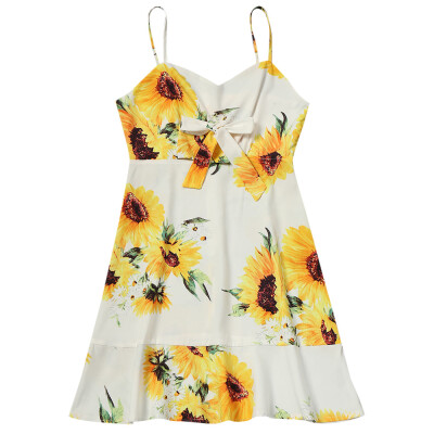 

Empire Waisted Bowknot Sunflower Cami Dress