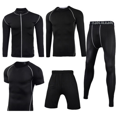

Trend holiday sports suit mens fitness clothing mens autumn&winter gym running sports quick-drying breathable jacket five-piece NZ9001-black line-coat five-piece -L