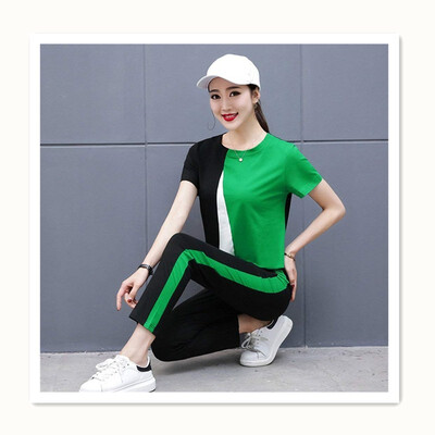 

Contrast Summer Sports & Leisure Set Two-piece Short Sleeve Pants
