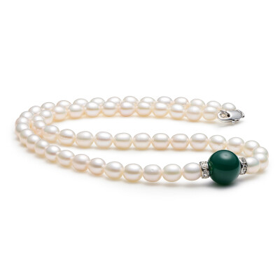 

Jingrun Pearl Meditation 7-8mm freshwater pearl necklace 40cm with green agate