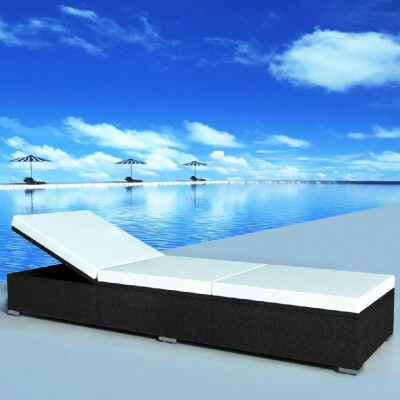 

Sunlounger with White Cushion Black Poly Rattan 195x60x31 cm