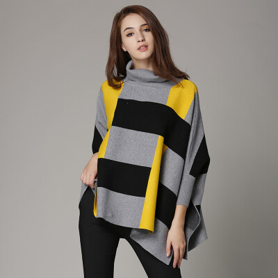 

Marc Rebecca loose striped small high neck sweater bottoming shirt 75033D gray yellow strip M