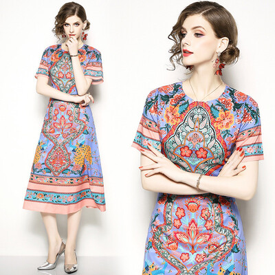 

DFYOP New Fashion Womens Round Neck Printed Dress