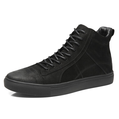 

Mens Shoes Fashion Genuine Leather Shoes Casual Lace UP High Cut Shoes For Men Martin Boots Black Size 37-46