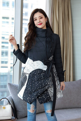 

A thick warm winter female printing fashion belt with A long style mothers coat white duck down&down jacket