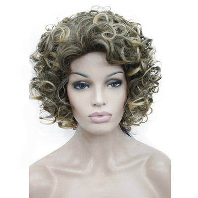 

StrongBeauty Short Style Curly Capless wig Brown with Blonde Highlights Synthetic Hair Wigs for Women COLOUR CHOICES