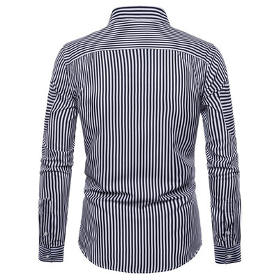 

AOWOFS new mens striped long-sleeved shirt Europe&the United States trend foreign trade mens shirt YS002