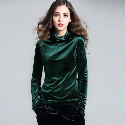 

Her pool womens 2018 autumn&winter new half-high collar solid color long-sleeved slim slimming shirt shirt T83Z1990A4S green