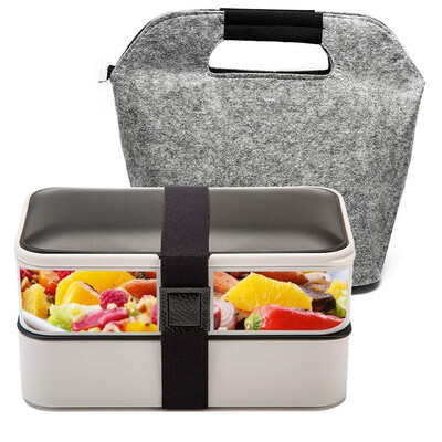 

1200ML Bento Lunch Box Food Storage Container 2 Layer Microwave Leakproof Portable Bento Box School Picnic Set with Bag Gift