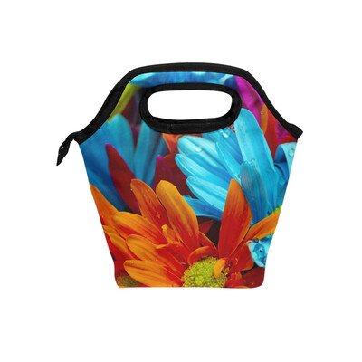 

Lunch Bag Colorful Flower Tote Travel Picnic Insulated Handbags Portable Zipper Lunch Bag Box