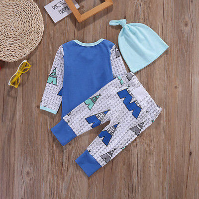 

3pcs Newborn Infant Baby Boy Girl Light Tower TopsPantsHat Legging Outfits Set