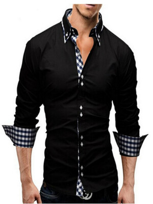 

Patchwork Stand Collar Slim Mens Shirt
