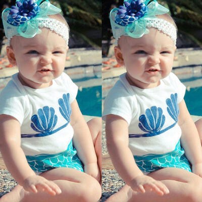 

Mermaid Newborn Baby Girls Clothes Short Sleeve Romper Bodysuit Outfit 0-24
