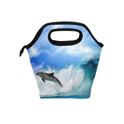 

Insulated Lunch Tote Bag Sea Dolphins Travel Picnic Lunch Handbags Portable Zipper Lunch Bag Box