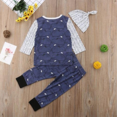 

Newborn Baby Girl Hippo Clothes Hooded T-shirt TopsPants 3Pcs Outfits