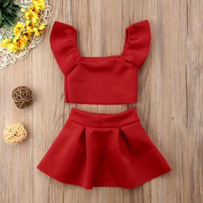 

UK Kids Baby Girl Outfits Clothes Off Shoulder Crop Top Tutu Dress Skirt Party