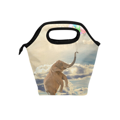 

Insulated Lunch Tote Bag Balloon Elephant Travel Picnic Lunch Handbags Portable Zipper Lunch Bag Box