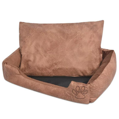 

Dog bed with cushion PU artificial leather Size  Beige