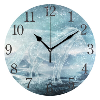 

Wall Clock White Horse Round Wall Clock Arabic Numerals Design