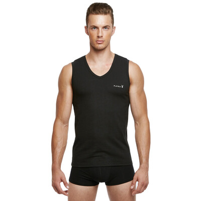 

PLAYBOY Playboy 7540 Men&39s Vest V-neck Male Vest Low-collar Elastic Cotton Lycra Sports Vest Black