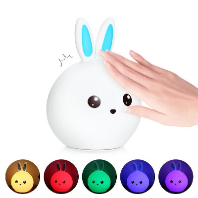 

USB Rechargeable LED Silicone Rabbit Lamp Tap Control Changable RGB Colors Night Light for Baby Nursery Kids Room--Pink