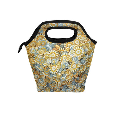 

Insulated Lunch Tote Bag Floral Heart Travel Picnic Lunch Handbags Portable Zipper Lunch Bag Box