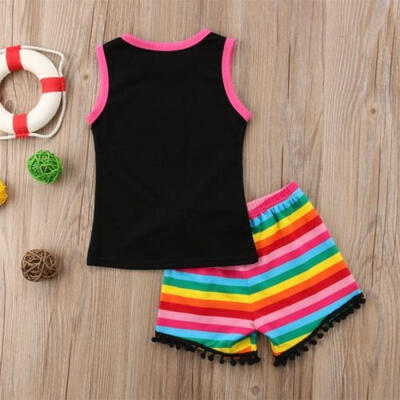 

AU Toddler Kid Baby Girls Rainbow Floral Tops Vest Pants Shorts Outfits Set HZ