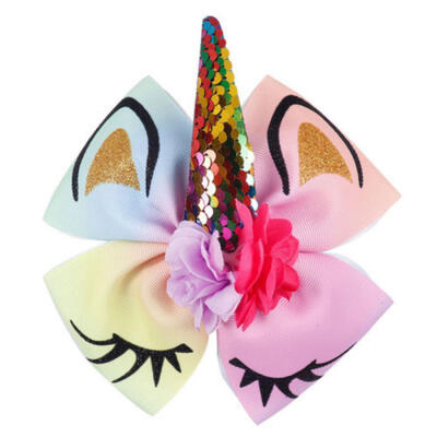 

1 PCSet Cute Rainbow Printed Colorful Knot Ribbon Bow For Baby Girls