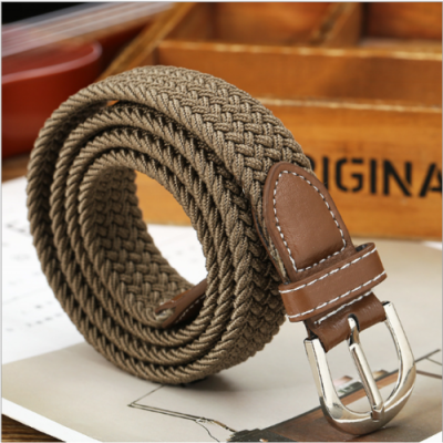 

Fashion Woven Stretch Braided Elastic Leather Buckle Belt Unisex Waistband Belt