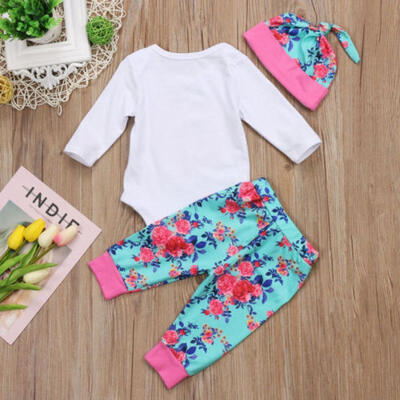 

UK 3PCS Newborn Baby Girls Floral Outfits Clothes Tops Leggings Headband Set