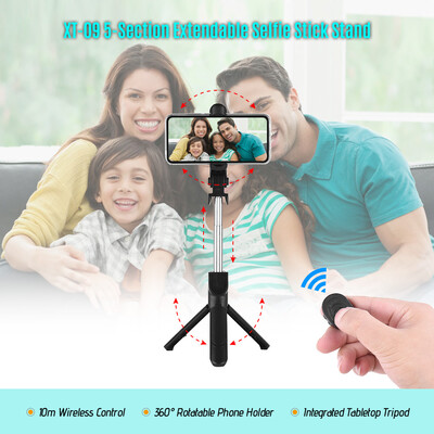 

5-Section Extendable Selfie Stick Integrated Universal Phone Holder Tabletop Tripod with BT Remote Controller 10m Wireless Control