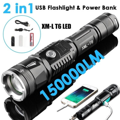 

New Upgrade Hight Bright 5 Modes CREE T6 LED Torch USB Charging LED Flashlight Torch 2 in1 Power Bank Rechargeable Battery