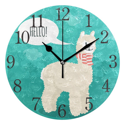 

Wall Clock Hello Llama Round Wall Clock Arabic Numerals Design