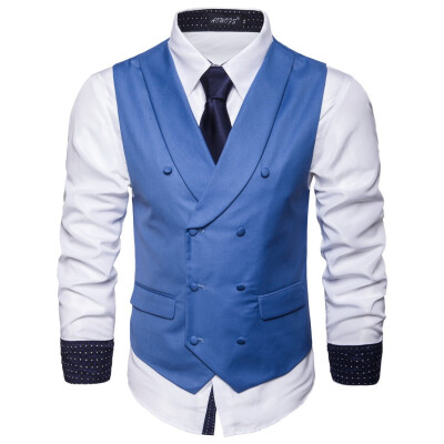 

AOWOFS2018 autumn new mens solid color vest business casual small vest S-5XL MJ003