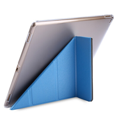 

Ultra Slim Transparent Flip Leather Wake Sleep Multi-folds Smart Cover Hard Back Case for iPad Pro Drop Resistance