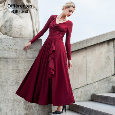 

DF · RS Autumn dress dress New V-neck Slim stretch skirt Slim pleated skirt A word skirt