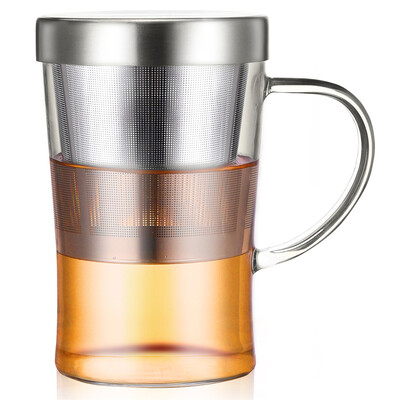 

Jingdong supermarket] green beads lvzhu 380ml office cup glass heat-resistant tape with a cover to filter flowers and water cup A1042