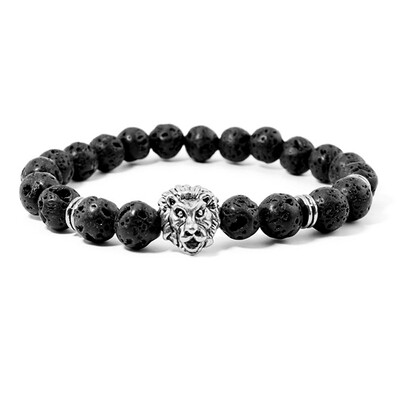 

MyMei Natural Stone Bead Buddha Bracelets Silver Buddha&Black Lava Energy Bracelet