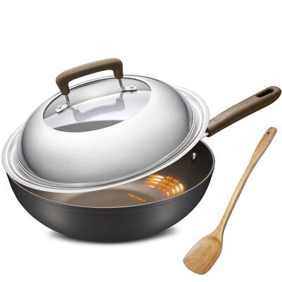 

Ai Shi Da 28CM oil you control the new non-stick wok CL28Y3WT non-stick no smoke wok Induction Cooker fire universal