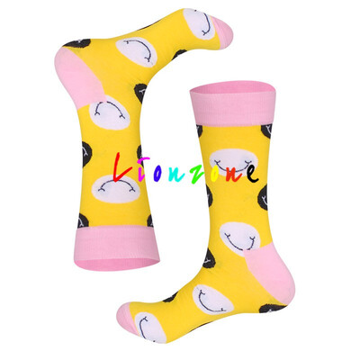 

LIONZONE Brand Designer Happy Socks Women Plus Size With Banana Pear Fruit Smiling face Patterns Coloured Unisex Crew Socks